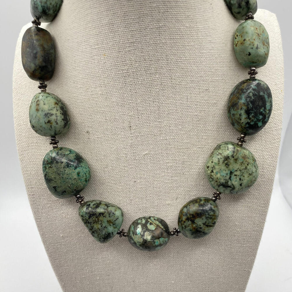 chunky green turquoise Sterling Spacer Bead And Clasp necklace